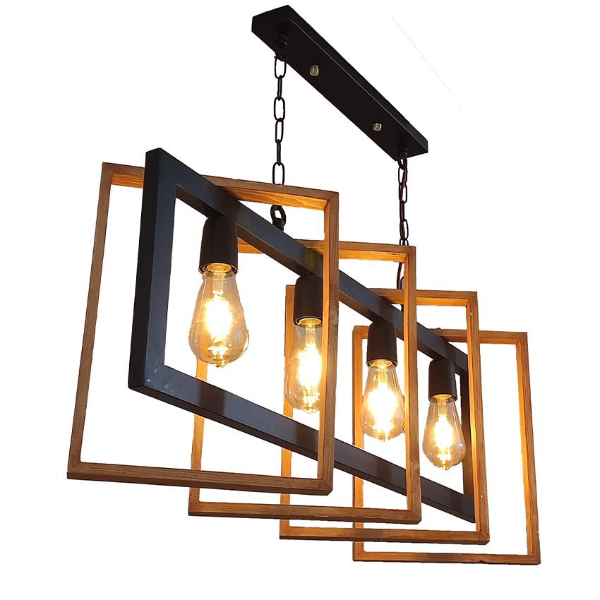 آویز چهار شعله چوب و فلز رهام نور، مدل R-506