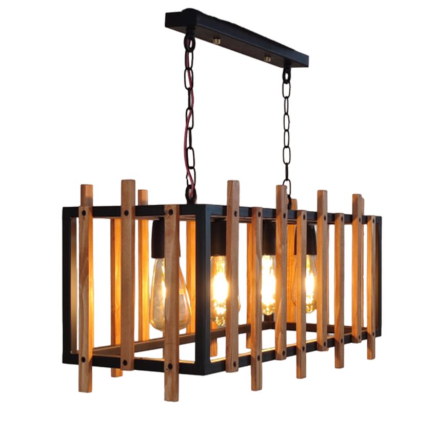 آویز چهار شعله چوب و فلز رهام نور، مدل R-504