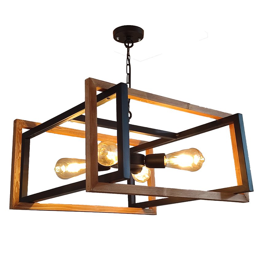 آویز چهار شعله چوب و فلز رهام نور، مدل R-515