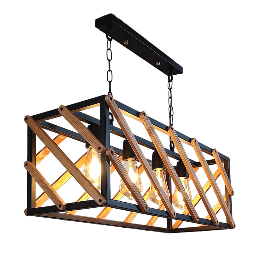 آویز چهار شعله چوب و فلز رهام نور، مدل R-503