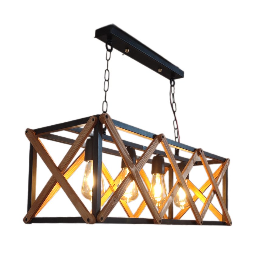 آویز چهار شعله چوب و فلز رهام نور، مدل R-502