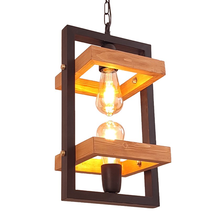 آویز دو شعله چوب و فلز رهام نور، مدل R-522