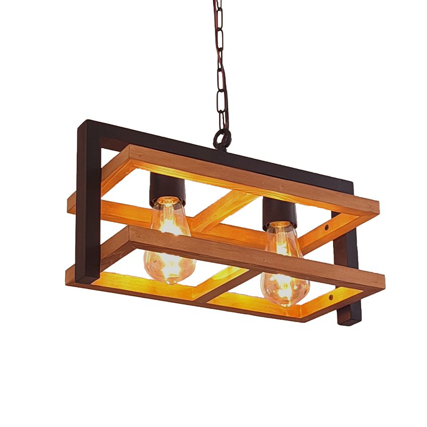 آویز دو شعله چوب و فلز رهام نور، مدل R-524