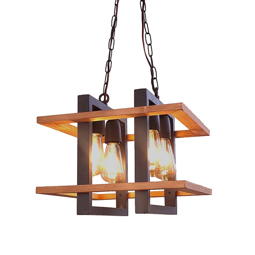 آویز چهار شعله چوب و فلز رهام نور، مدل R-519